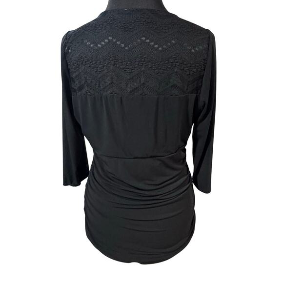 Torrid Rouched Surplice Top Black Lace Back Plus Size 1 - Picture 3 of 8